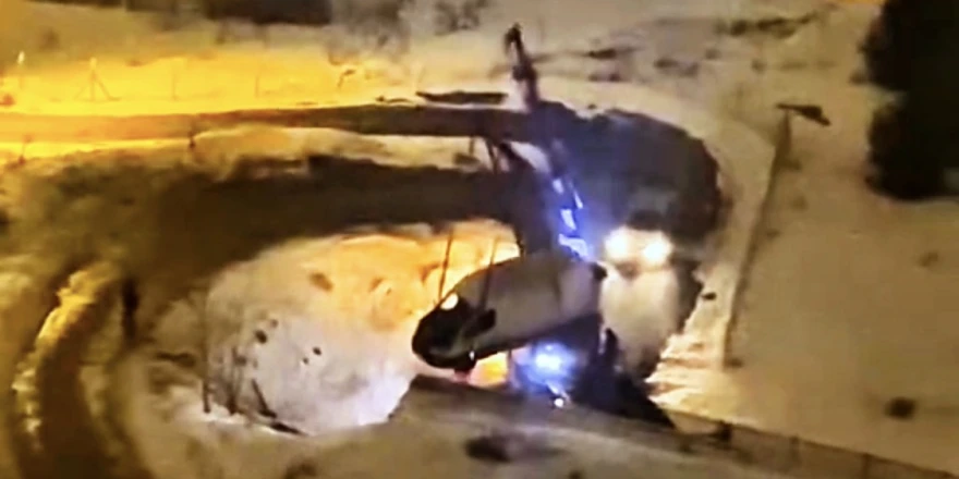 Kernek Mahallesi’nde vinçle kurtarma sırasında halat koptu