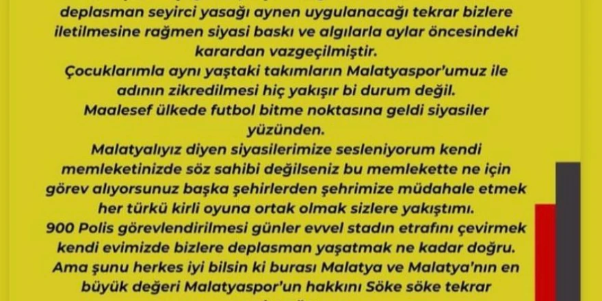Efsane Malatyaspor Başkanından Kamuoyuna  Açıklama!