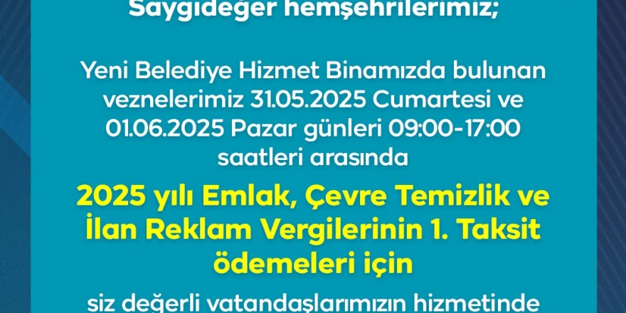 Yeşilyurt Belediye Vezneleri Hafta Sonu Açık!