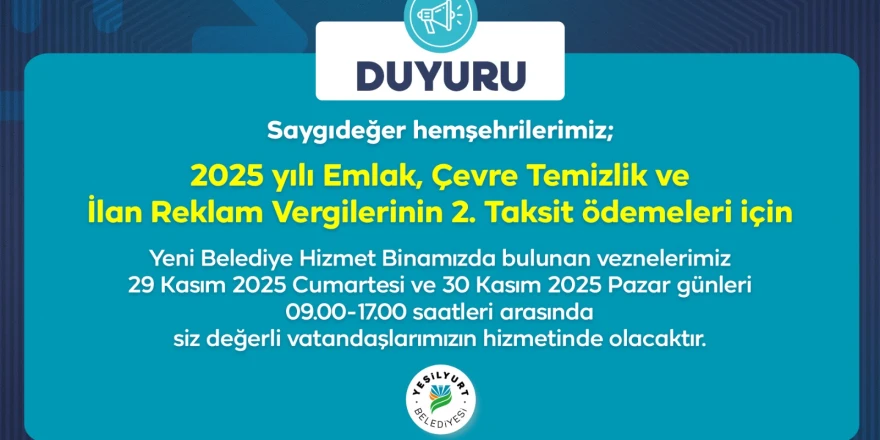 Yeşilyurt Belediye Vezneleri, Hafta Sonu Hizmet Verecek