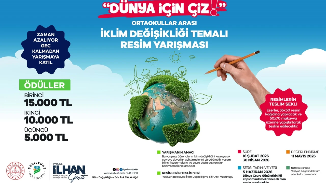 Yeşilyurt Belediyesi İklim Değişikliği Temalı Okullar Arası Resim Yarışması Düzenliyor